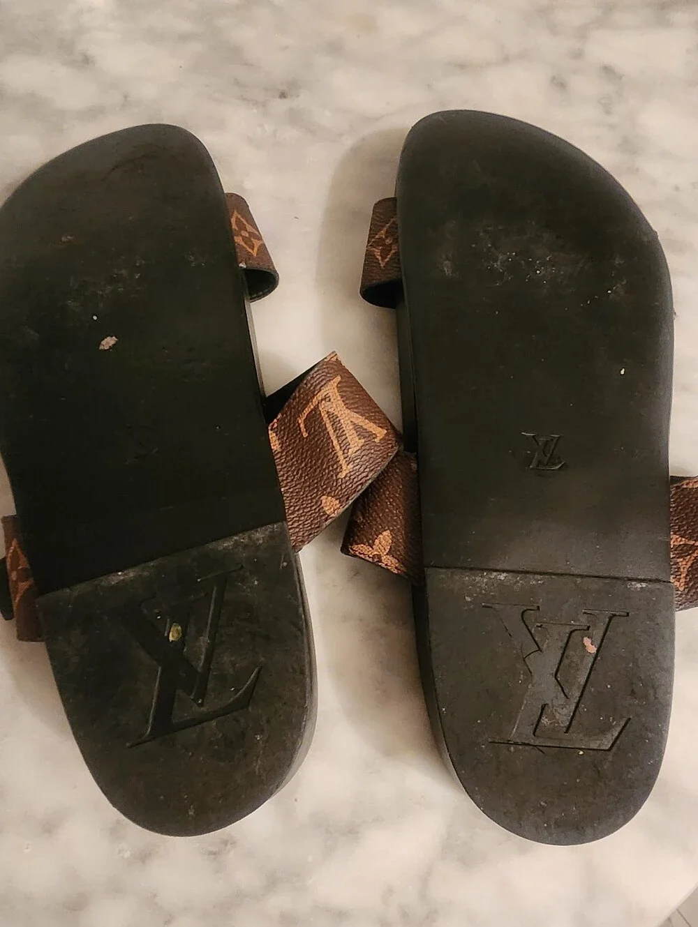 Louis Vuitton Monogram Double Buckle Slide Sandals. Fits 8.5-9 shoe size!